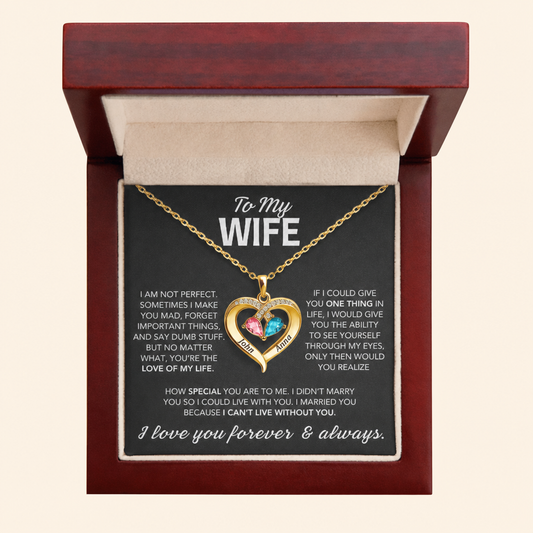 To My Wife - Birthstone Heart Necklace