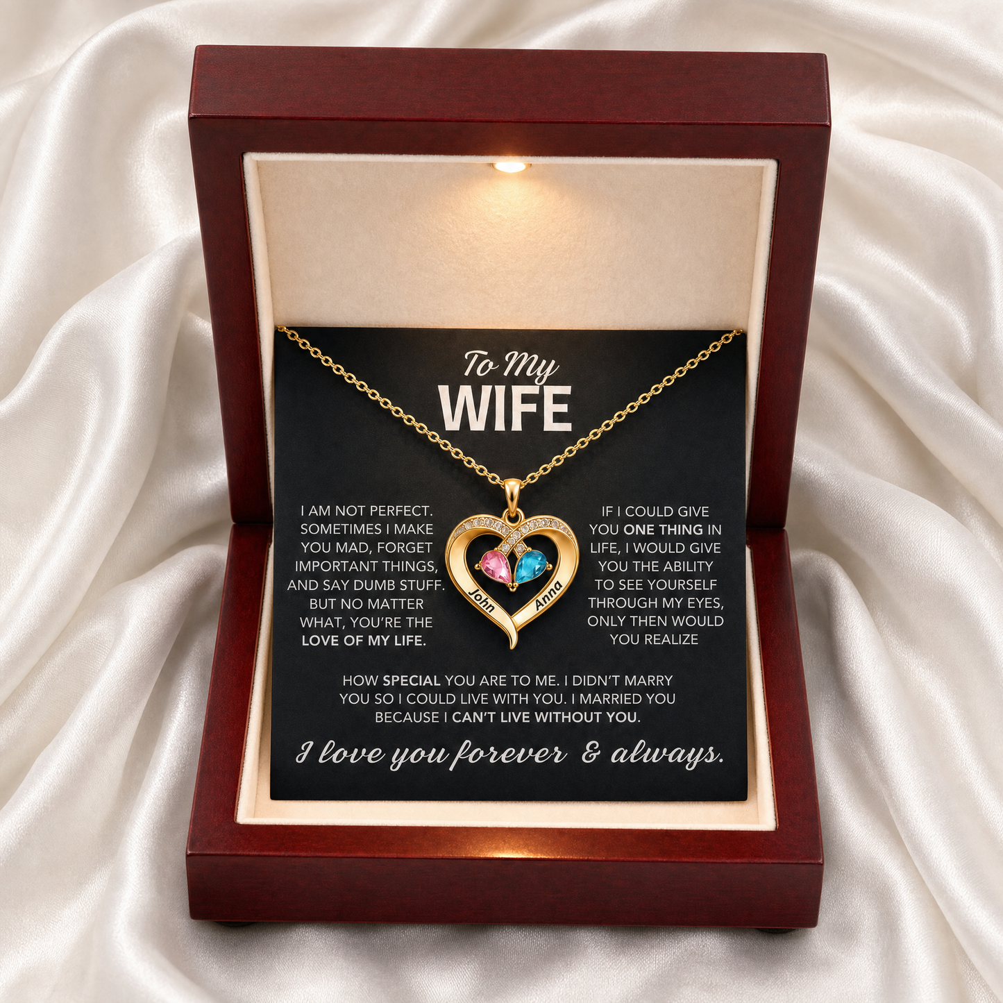 To My Wife - Birthstone Heart Necklace
