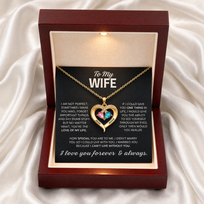 To My Wife - Birthstone Heart Necklace