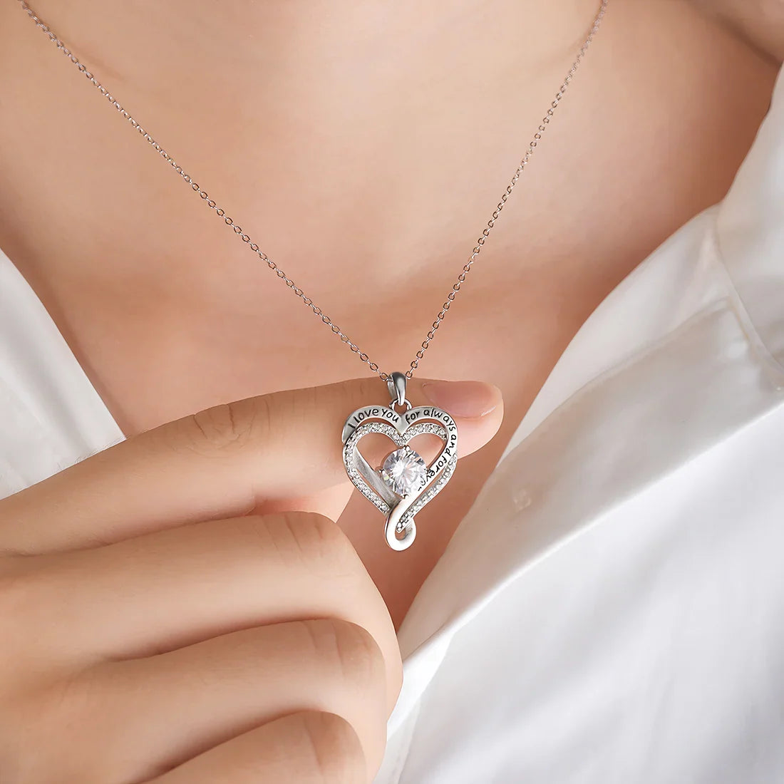 "To My Wife" Engraved Heart Necklace with Wooden LED Box