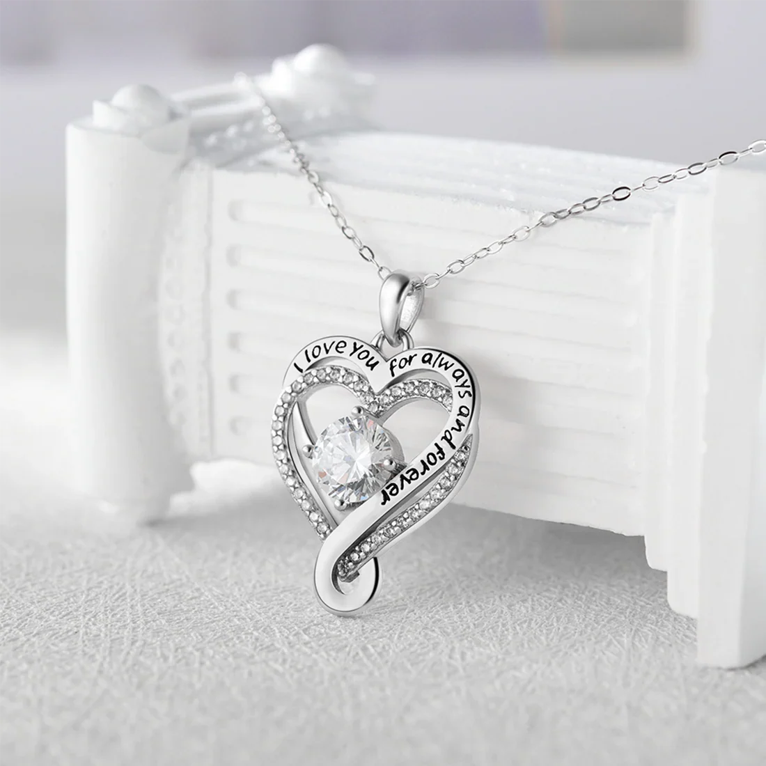 Engraved Heart Necklace with Wooden Box (To My Love)