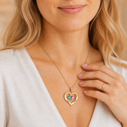To My Wife - Birthstone Heart Necklace