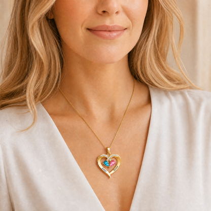 To My Wife - Birthstone Heart Necklace