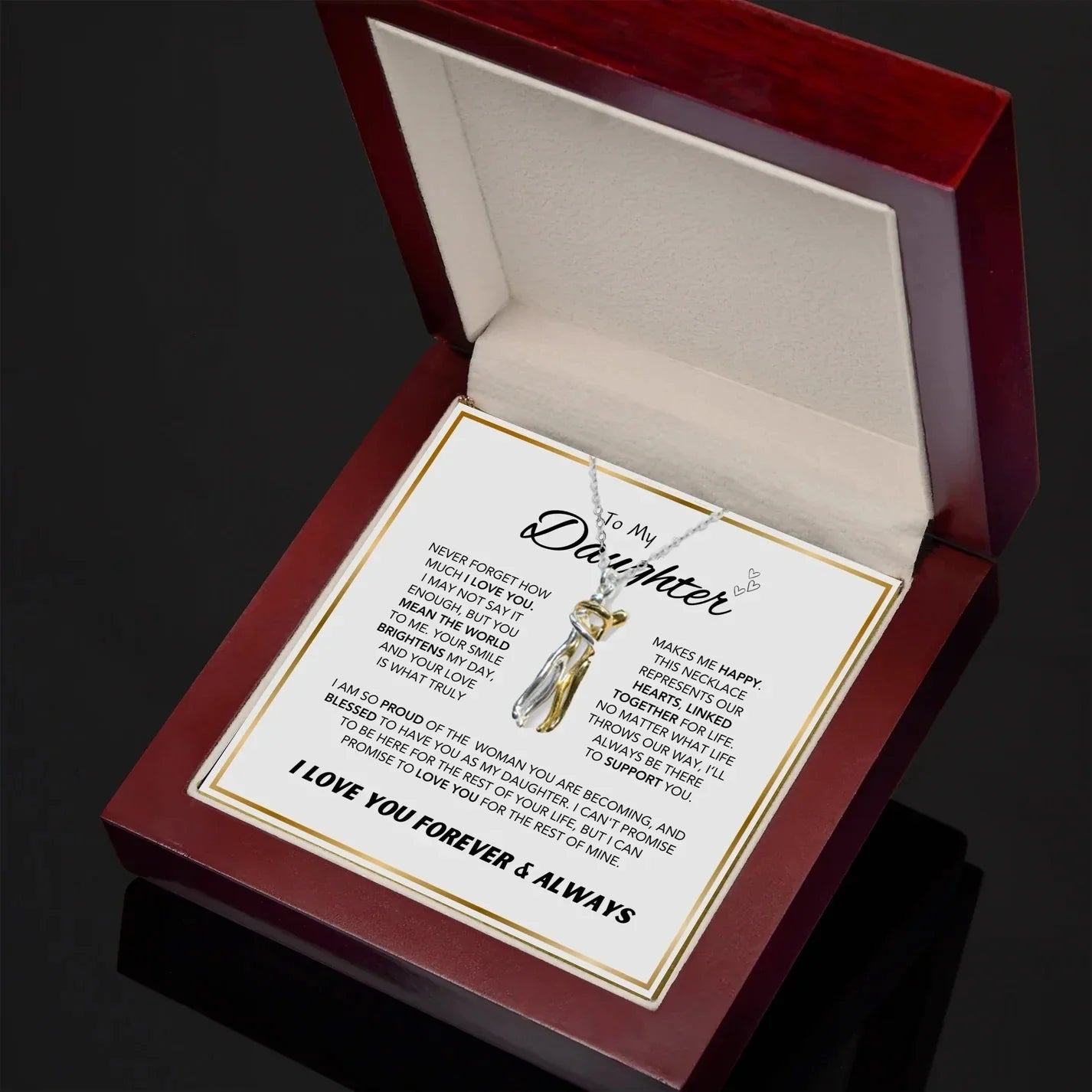 To My Daughter - "Embrace" Necklace with Wooden gift box