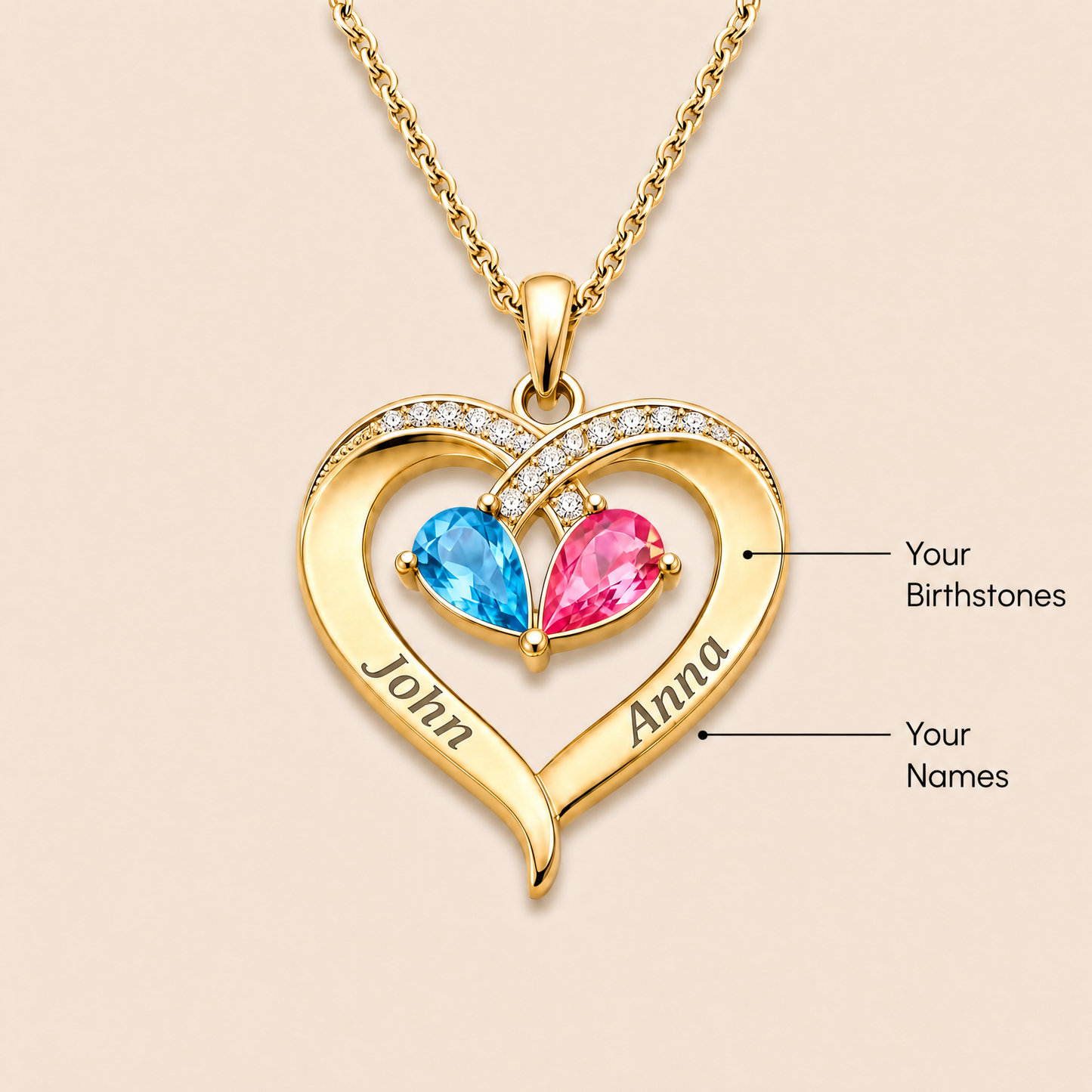 To My Wife - Birthstone Heart Necklace